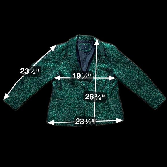 ELOQUII STUDIO Green Metallic Floral Jacquard Brocade Blazer Jacket, Size 16 - Picture 10 of 11